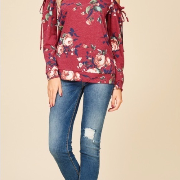 💎Last One💎 Cold Shoulder Floral Print Top - Picture 3 of 4